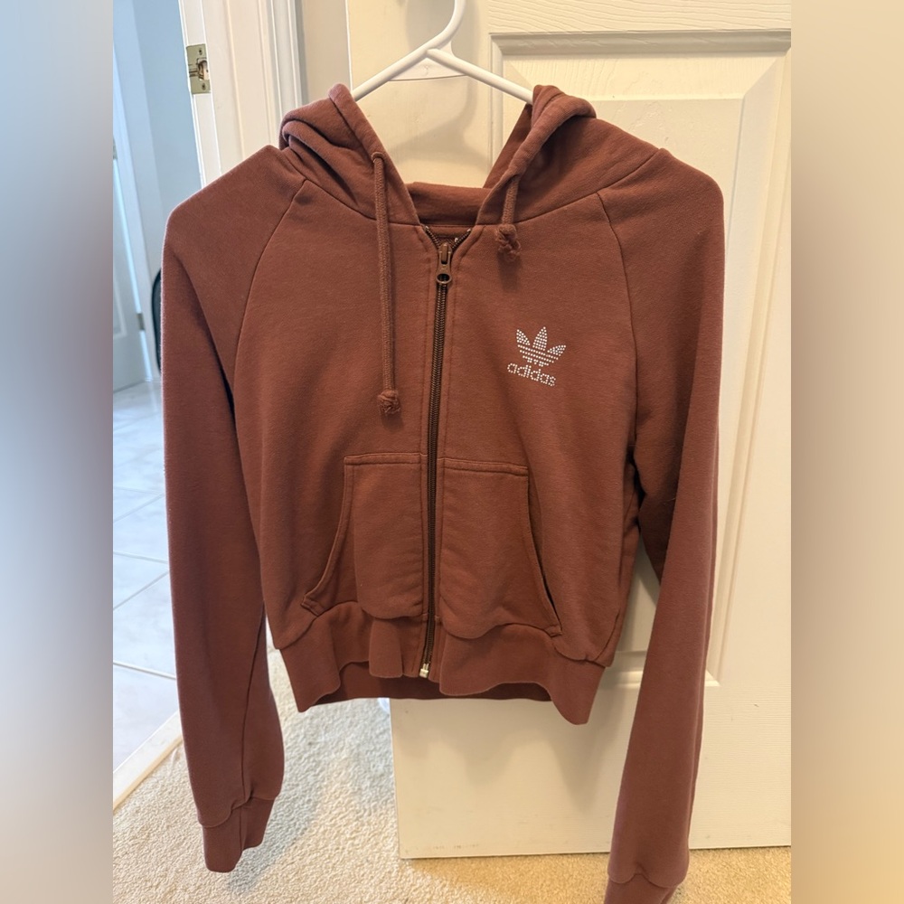 Adidas Rhinestone Zip-Up Hoodie – Women’s Small